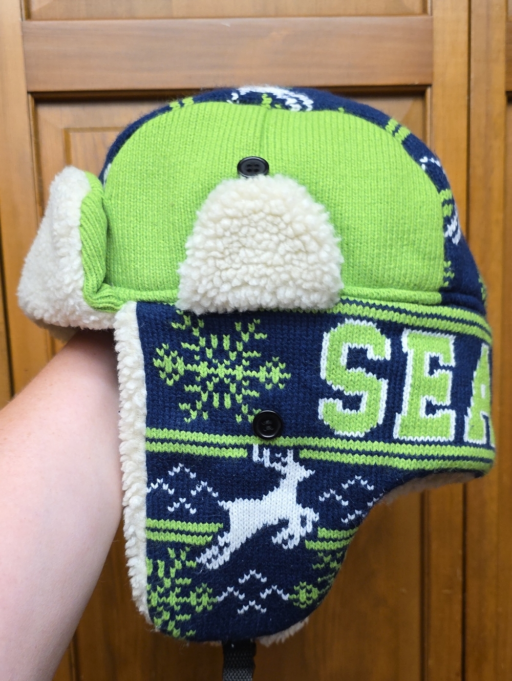 Seattle Seahawks NFL Trapper Hat Winter Trooper Cap Faux Sherpa Lined Unisex